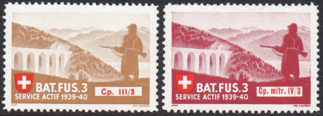 Schweiz Suisse Switzerland Soldatenmarken Eisenbahn Soldier Stamps Railway Infanterie Bat. Fus. 3